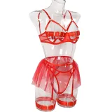 Sexy Three-Piece Hollow Plunging Heavy Industry Sexy Fashion Sexy Suit