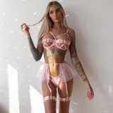 Sexy Three-Piece Hollow Plunging Heavy Industry Sexy Fashion Sexy Suit