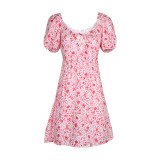 Summer Sweet and Spicy Women's Puff Sleeve Floral Patchwork Dress