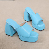 Sandals Spring Square Toe Solid Color Block Heel Sandals Women's Plus Size Women's Shoes