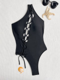 One-piece swimsuit Low Back bikini women's one-shoulder solid color swimwear