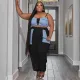 Plus Size Women's Style Patchwork Flap Pocket Loose Lace-Up Telemotion Casual Set