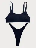 Sexy Bikini Pocket Solid Two Pieces Swimsuit