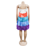 Fashion Ladies Gradient Print Multicolor Sleeveless Sleeveless Dress