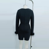 Feder-Langarm-Verbandskleid, Damenrock, schmal geschnittenes Kleid, Premium-Stil