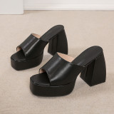 Sandals Spring Square Toe Solid Color Block Heel Sandals Women's Plus Size Women's Shoes