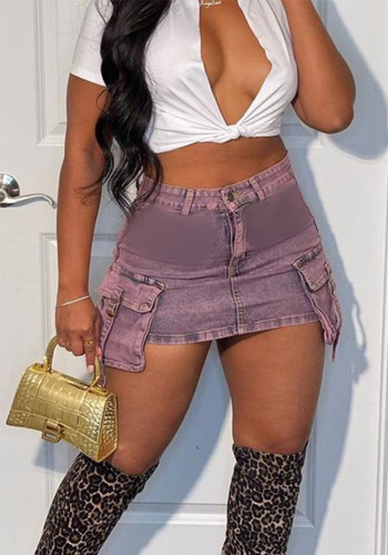 Falda de mezclilla de cintura alta Bodycon Cargo Falda corta versátil de moda de verano para mujer