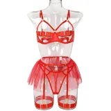 Sexy Three-Piece Hollow Plunging Heavy Industry Sexy Fashion Sexy Suit