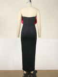 Contrast Bow Dress Sexy Strapless Sleeveless Formal Party Evening Dress
