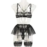 Sexy Three-Piece Hollow Plunging Heavy Industry Sexy Fashion Sexy Suit