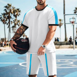 Men's Summer Pullover Patchwork Short Sleeve Shorts Men's Casual Round Neck Loose T-Shirt Set