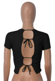 Summer Sexy Crop Dress Rope Cutout Low Back Crop Top Outdoor Wear T-Shirt