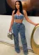 Cargo Pouch Zipper Casual Elastic Waist Denim Pants