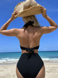 Solid Color Push Up Ties Low Back Sexy Bikini Swimsuit Women