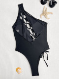 One-piece swimsuit Low Back bikini women's one-shoulder solid color swimwear