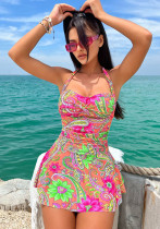 Printed Floral Maxi Dress Two Pieces Swimsuit