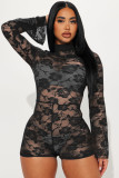 Women's Floral Lace Elastic Long Sleeves Sexy Jumpsuit