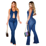 Sexy Fashion Slim Fit Sleeveless Hollow Out Denim Jumpsuit