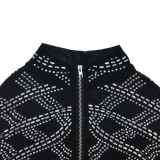 Women's Fashion Solid Color Mesh Beaded Long Sleeve Two-Piece Trousers Set