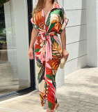 Vestido feminino de manga curta com estampa de manga curta verão