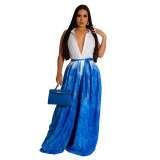Women's Fashion Printed Sleeveless V-Neck Belted Maxi Dress For Women