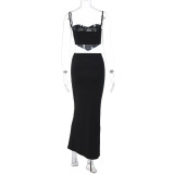 Summer Women's Solid Color Straps Camisole Fashion Bodycon Long Skirt Two Piece Set For Women
