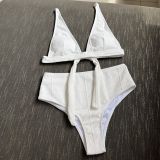 Two Pieces Solid High Waist Two Pieces Lace-Up Swimsuit
