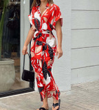 Vestido feminino de manga curta com estampa de manga curta verão