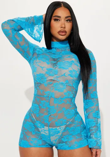 Women's Floral Lace Elastic Long Sleeves Sexy Jumpsuit