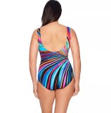 Plus Size Women Active swimwear Print Backless One Piece swimwear