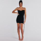 Women Summer Sexy Backless Ruched Tie Bodycon Dress
