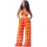 Women Stripe Print Crop Top and Loose Pocket Trousers Two-Piece Set