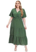 Summer Plus Size Women's V Neck Polka Dot Short Sleeve Dress