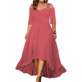 Solid Color Sexy Off Shoulder Swing Dress Summer Plus Size Women's Maxi Dress