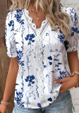 Summer v-neck lace Patchwork printed shirt shirt women's clothing