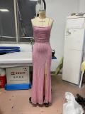 Spring Summer Sleeveless Slip Gown Slim Bodycon Sequin Maxi Dress