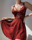Sexy Red Lace Patchwork Mignight Chemise Lingerie