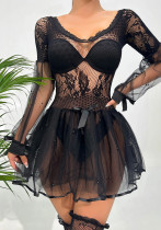 Sexy Black Mesh Lace See Through Midnight Skirt
