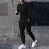 Men's Suit Spring and Autumn Two-Piece Set Round Neck Long Sleeve T-Shirt + Trousers Set