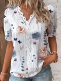 Summer v-neck lace Patchwork printed shirt shirt women's clothing