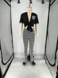 Women's Striped Trousers T-Shirt Set Summer Sexy Casual Two-Piece Set For Women