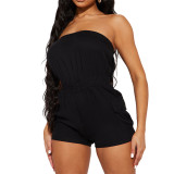 Women's Sexy Solid Strapless Pocket Jumpsuit