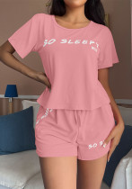Summer Fashion Ladies Short Sleeve Casual Homewear Two Piece Pajamas