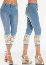 Spitzen-Patchwork-Stretch-Neunten-Jeanshose für Damen