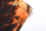 Summer Women's High Waist Digital Printed Fake Pockets Slim Fit Bell Bottom Casual Pants