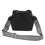 Fashion Wide Shoulder Strap Versatile Full Diamond Messenger Bag Female Simple Casual Trendy Single Shoulder Bucket Bag