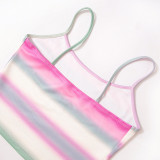 Women's Summer Sexy Crop Camisole Top Slim Print Maxi Skirt Two Piece Set