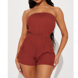 Women's Sexy Solid Strapless Pocket Jumpsuit