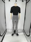 Women's Striped Trousers T-Shirt Set Summer Sexy Casual Two-Piece Set For Women