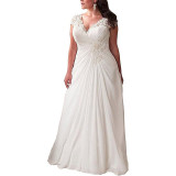 Wedding dress ivory white deep v-neck lace trailing main wedding dress